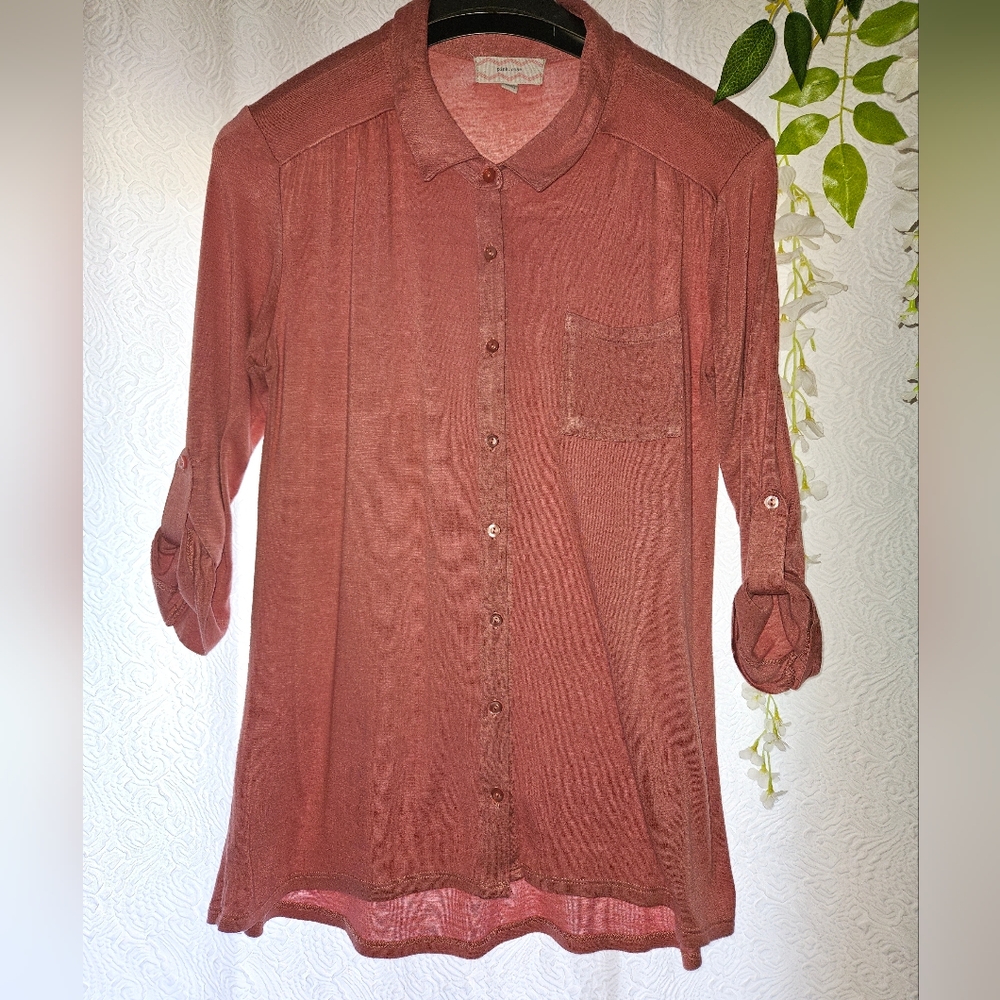 💵3/$20 Pink Rose Lightweight Mauve Button UpShirt - Picture 4 of 15